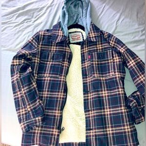 Levi’s Faux Sherpa Lines Hooded Shirt Jacket